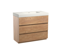 Storke Edge staand badmeubel 106 x 52 cm ruw eiken met Mata High enkele wastafel in mat witte solid surface - thumbnail