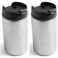 2x Warmhoudbekers/warm houd bekers metallic staal grijs 320 ml