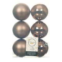 18x stuks kunststof kerstballen walnoot bruin 8 cm glans/mat