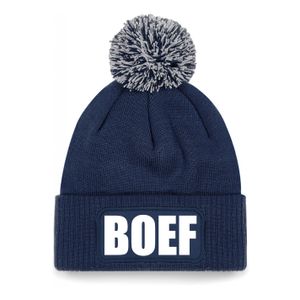 Boef muts/beanie met pompon - onesize - unisex - navy One size  -