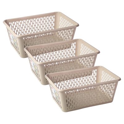 Opbergmand/kastmandje - 3x stuks - 6,5 liter - beige - kunststof - 20 x 30 x 11 cm
