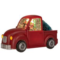 Anna's Collection Snowglobe auto - rood - met kerstman - 22 cm - sneeuwbol lantaarn