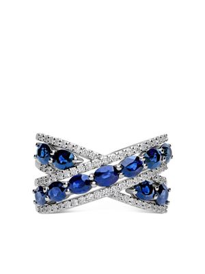 LEO PIZZO bague en or blanc 18ct sertie de diamants et de saphirs - Argent