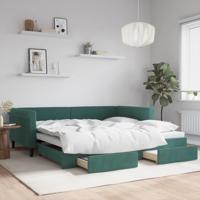 Slaapbank onderschuifbed lades 100x200 cm fluweel donkergroen