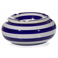 Terrasasbak keramiek - wit/blauw - 10 cm diameter - met deksel