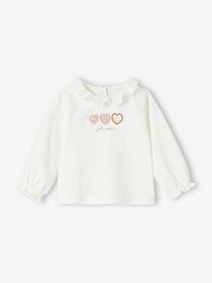 Geboorteshirt met kraag in Engels borduurwerk ecru