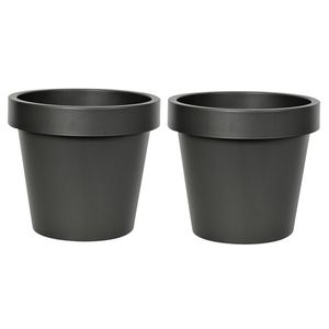 Mega Collections Plantenpot/bloempot - 2x - kunststof - zwart - buiten - D20 x H18 cm - Plantenpotten