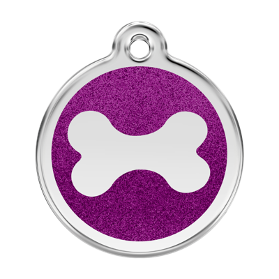 Bone Purple glitter hondenpenning large/groot dia. 3,8 cm - Reddingo