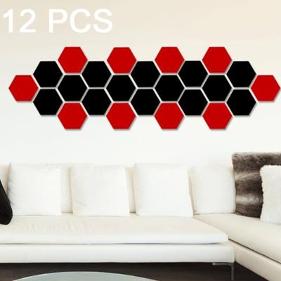 12 stuks 3D zeshoekige muur Stickers mirrorset grootte: 4*4cm(Black)