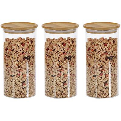 Kesper Voorraadpotten - 3x - glas met bamboe deksel - 1,2L - 10x20 cm