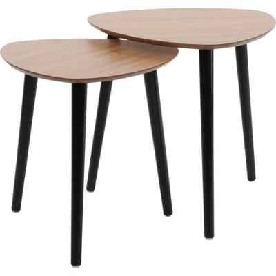 Bijzettafeltjes set 2x stuks Ancona - lichtbruin/zwart - D40 x H41 cm/D45 x H45 cm - dennenhout