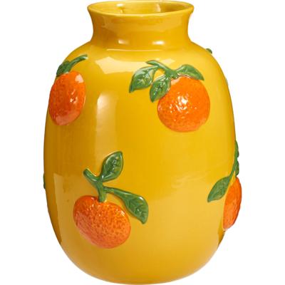 Bloemenvaas sinaasappels - geel - keramiek - D17 x H25 cm - fruitvaas citroen patroon