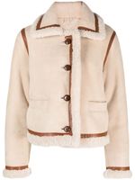 Claudie Pierlot stripe-detail leather coat - Tons neutres