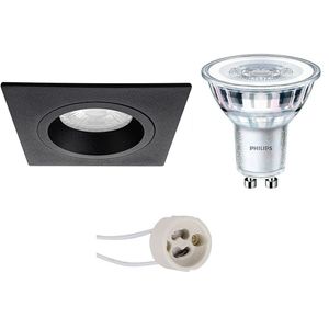 LED Spot Set - Pragmi Rodos Pro - GU10 Fitting - Inbouw Vierkant - Mat Zwart - 93mm - Philips - CorePro 827 36D - 3.5W - Warm Wit 2700K