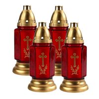 Set van 4x stuks horror decoratie grafkaars/gedenklicht met deksel rood/goud 11 x 24 cm 3 dagen bran