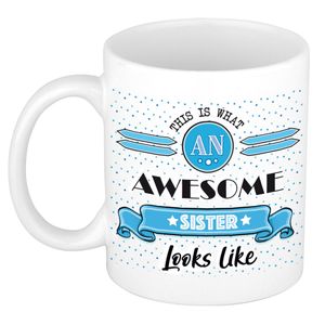 Cadeau koffiemok voor een geweldige zus - blauw - keramiek - 300 ml - broer/zus dag