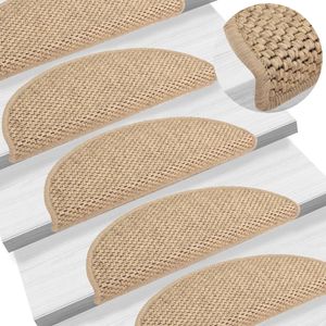 Trapmatten zelfklevend 15 st sisal-look 56x17x3 cm zandkleurig