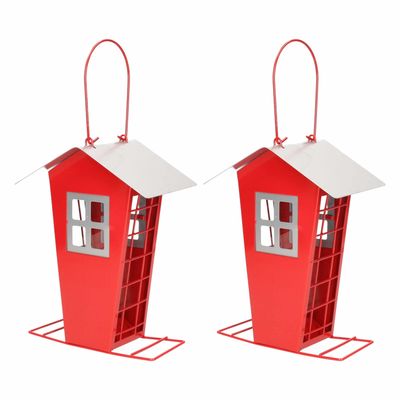 2x Stuks vogel voeder huisje voor pindas/vetbollen rood metaal 19 cm