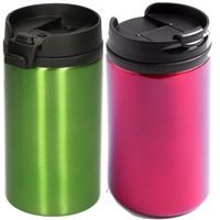 Set van 2x stuks Warmhoudbekers/warm houd bekers metallic rood en groen 320 ml - thumbnail