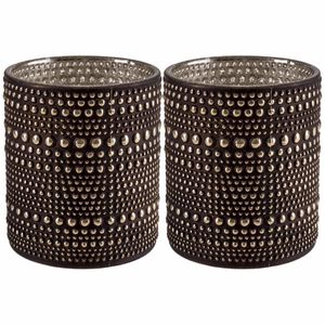 Set van 2x stuks theelichthouders/waxinelichthouders glas bruin 8 cm