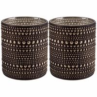 Set van 2x stuks theelichthouders/waxinelichthouders glas bruin 8 cm Set van 2x stuks theelichthouders/waxinelichthouders glas bruin 8 cm