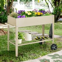 Verhoogd Tuinbed met Plank en 2 Wielen Verhoogd Metalen Tuinbed Plantenbak met Haak en Handvat Groentebed Kruidenbed Groot