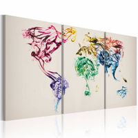 Schilderij - Wereldkaart - Gekleurde Rook, Multi-gekleurd, 3luik , premium print op canvas