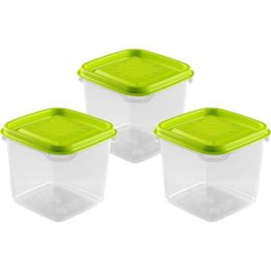 Vershoudbakjes Hega - set van 3x stuks - 0.3 liter - transparant/lime groen - L8 x B8 x H11 cm