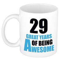 29 great years of being awesome cadeau mok / beker wit  en blauw - verjaardagscadeau 29 jaar   -