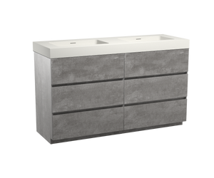 Storke Edge staand badmeubel 150 x 52 cm beton donkergrijs met Mata High dubbele wastafel in mat witte solid surface