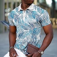 Voor heren POLO Shirt Revers polo Polo's met knopen Golfshirt Grafische prints Bladeren Strijkijzer Geel Blozend Roze blauw Paars Groen Buiten Straat Korte Mouw Afdrukken Kleding Sport Modieus Lightinthebox - thumbnail