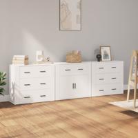 Dressoirs 3 st bewerkt hout wit