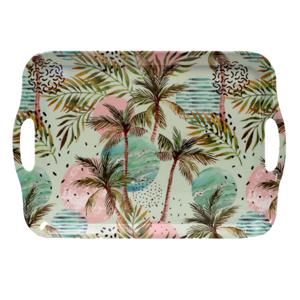 Dienblad/serveer tray Tropical Holiday - Melamine - roze/groen - 42 x 29 cm - rechthoekig