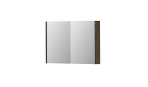 INK SPK1 spiegelkast met 2 dubbel gespiegelde deuren, 1 verstelbaar glazen planchet, stopcontact en schakelaar 80 x 14 x 60 cm, massief eiken charcoal