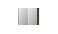 INK SPK1 spiegelkast met 2 dubbel gespiegelde deuren, 1 verstelbaar glazen planchet, stopcontact en schakelaar 80 x 14 x 60 cm, massief eiken charcoal
