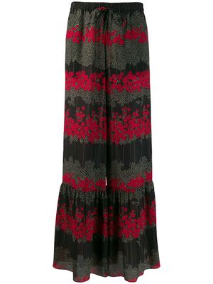 RED Valentino pantalon évasé à fleurs - Noir