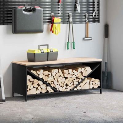 Brandhoutrek met houten blad 100,5x35,5x40 cm zwart
