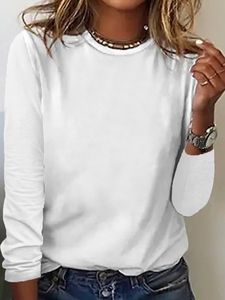 Women's Cotton-Blend Regular Fit Plain Simple Long Sleeve Top