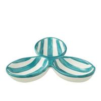 J-Line Apero Dish Granada Stripes Clover Ceramic White Aqua - thumbnail