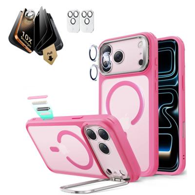 iPhone 17 Pro Bundle Classic Hybrid Magnetic Case (Stash Stand) and Armorite Pro Privacy Screen Protector - Frosted Pink