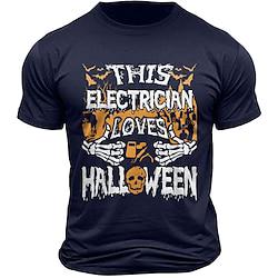 Coole schedels Halloween Tekstopdruk Zwart Donkerblauw T-shirt Voor heren Grafisch 100% katoen Shirt Sport Klassiek Overhemd Korte mouw Comfortabel T-shirt Zomer Lente Modeontwerper kleding S M L XL Lightinthebox