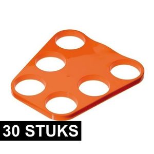 30x Oranje plastic bier trays voor 6 glazen