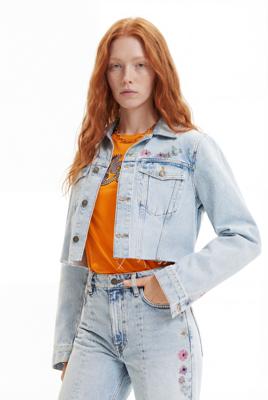 Kort spijkerjasje met bloemen - BLUE - S