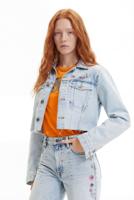 Kort spijkerjasje met bloemen - BLUE - S