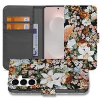 PU Leer Portemonnee Hoes Dark Flowers Voor Samsung Galaxy S25 FE Met 3 Pasjes