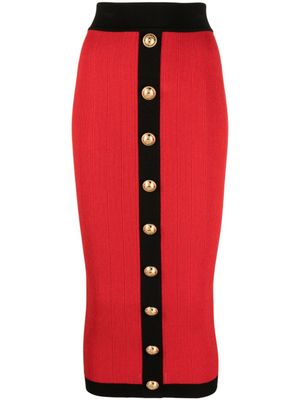 Balmain jupe mi-longue à boutonnière - Rouge