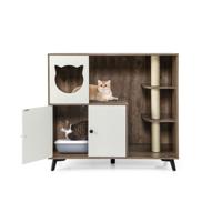Kattenbak Kast met 3 Sisal Krabpalen Kattenbak Kast met 5 Metalen Steunpoten Grijs+Wit Kattenbak Kast met 3 Sisal Krabpalen Kattenbak Kast met 5 Metalen Steunpoten Grijs+Wit