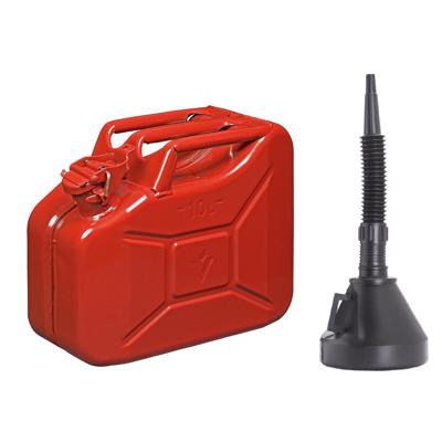 Proplus Brandstof Jerrycan van metaal - 10 liter - rood - benzine en diesel - met dop en trechter Proplus Brandstof Jerrycan van metaal - 10 liter - rood - benzine en diesel - met dop en trechter
