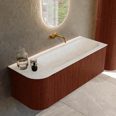 Badmeubel Mondiaz Kurve-Dlux | 125 cm cm | Meubelkleur Ruby | Wastafelkleur Opalo | Solid surface | Wasbak rechter zijde spoelbak | Zonder kraangat(en)