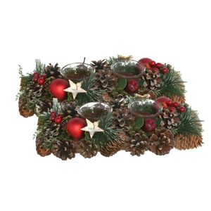 2x stuks kerst thema kaarsenhouders ornament red/green nature 30 x 15 x 8 cm